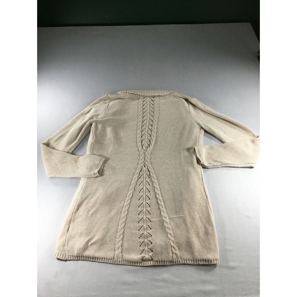 Lucy & Laurel M Cardigan Cream Open Front Pointelle Cable Knit Sweater - Picture 7 of 9